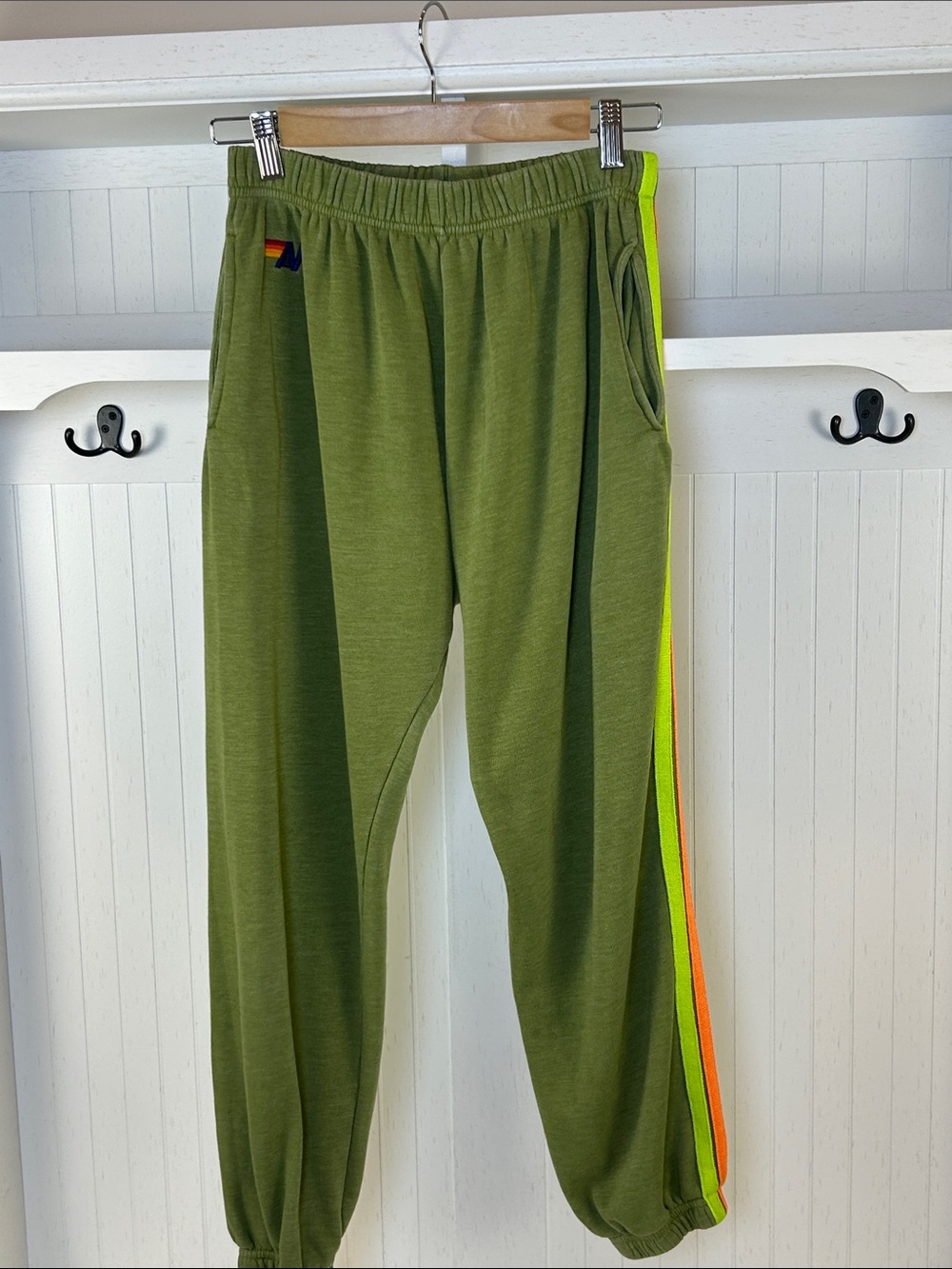 Aviator Nation Rainbow Neon Stripe Joggers Green Women’s Small